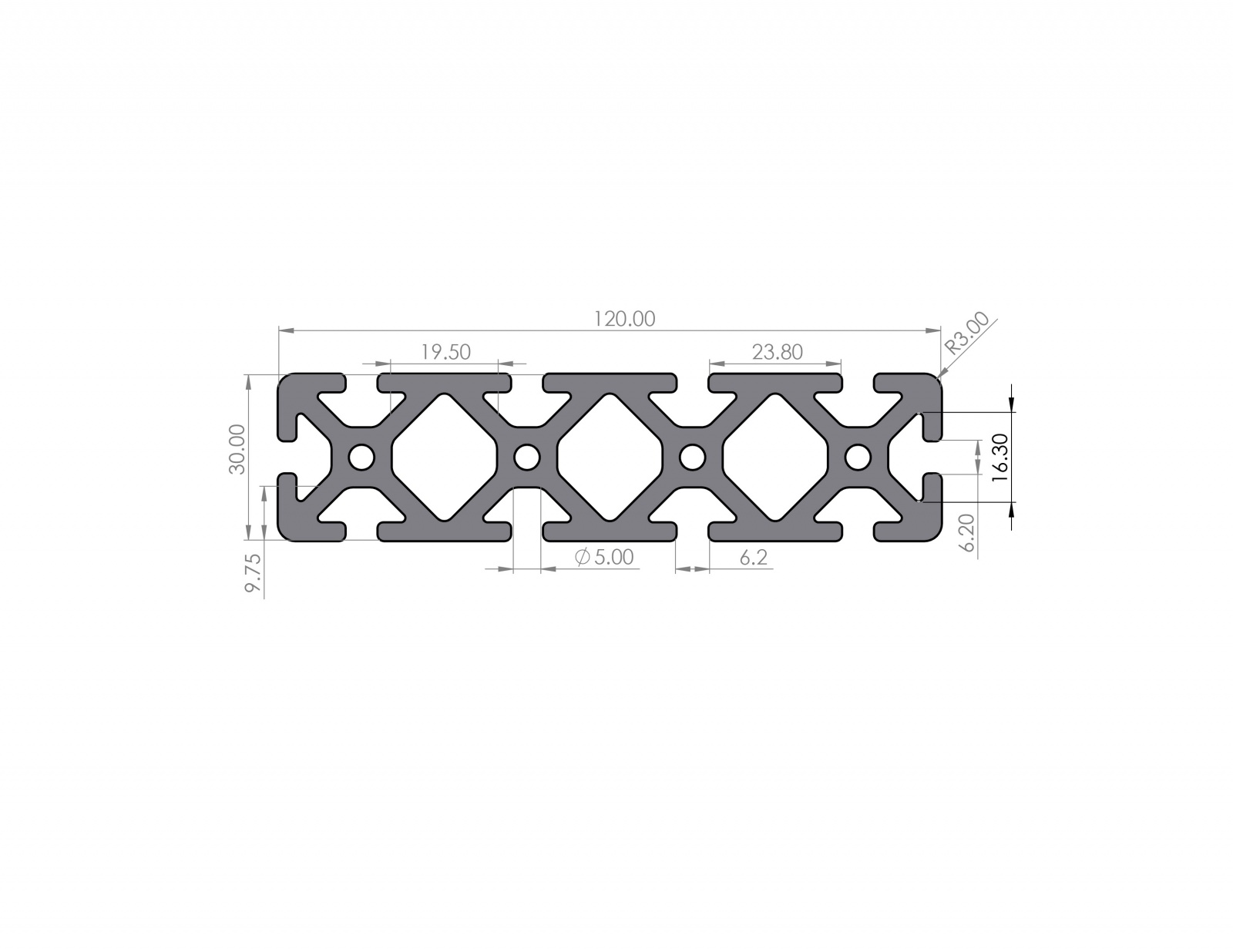 Aluminum profile 120x30 Groove 6 Heavy I type